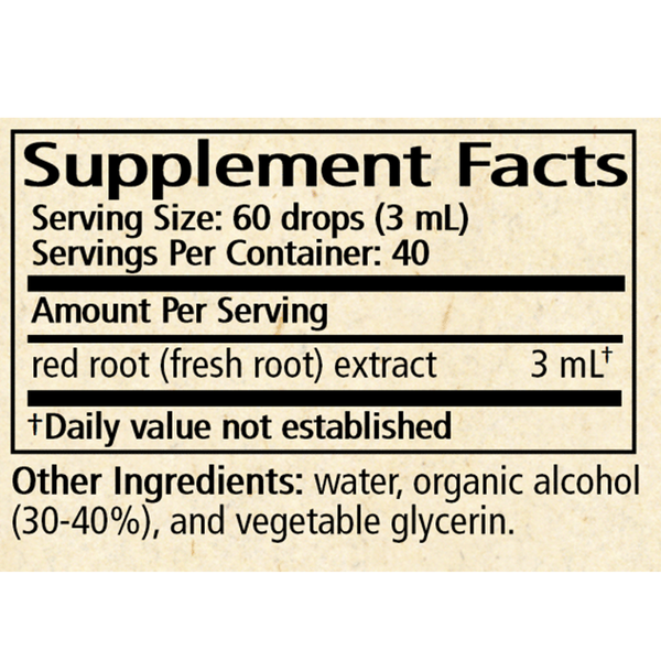 Ceanothus/Red Root Supplement Facts Label