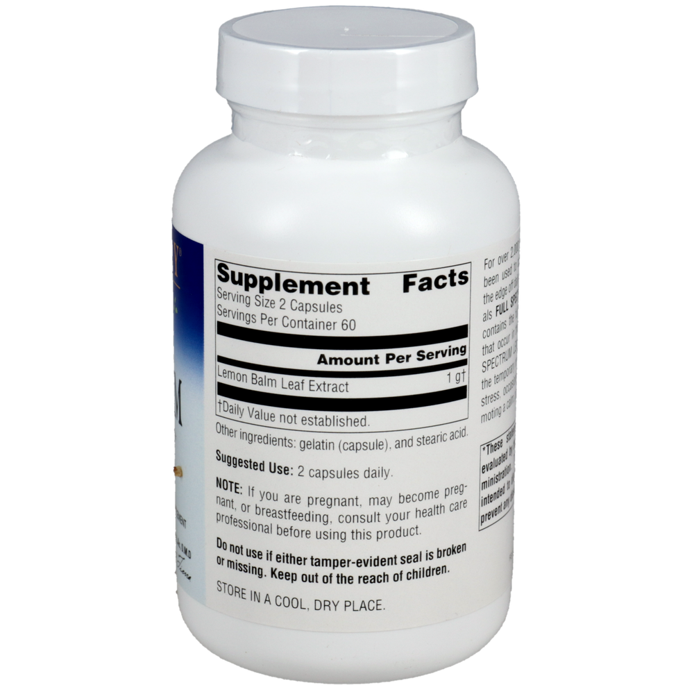 Lemon Balm 500 mg Supplement Facts Label