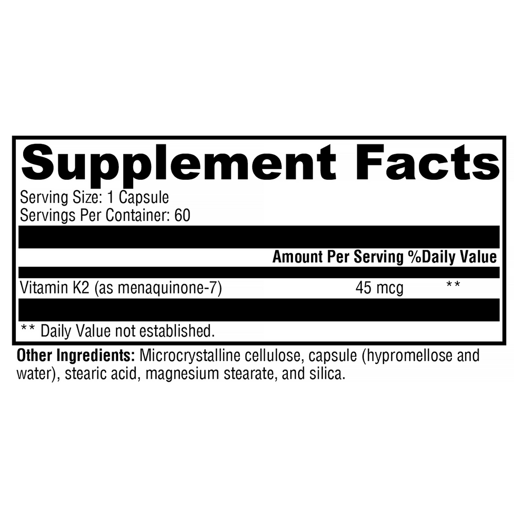 K2-45 Supplement Facts Label