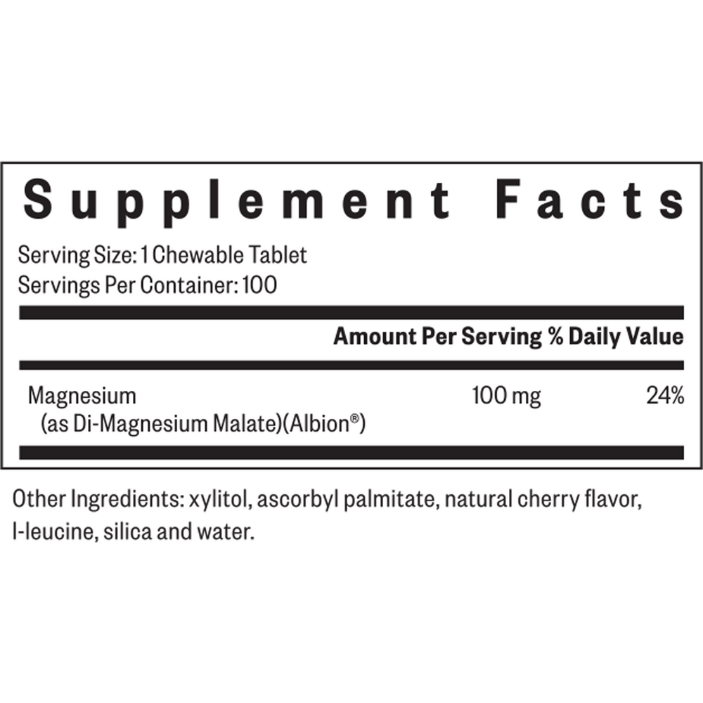 Magnesium Malate Chewable Supplement Facts Label