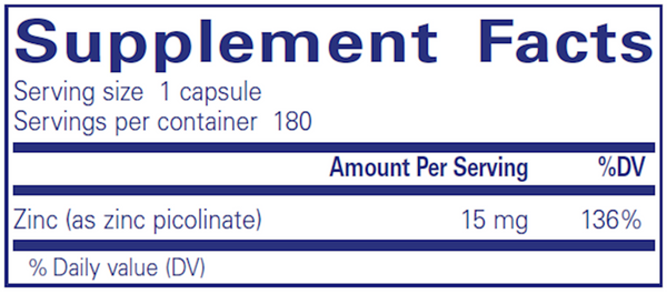 Zinc 15 180 Count Supplement Facts Label