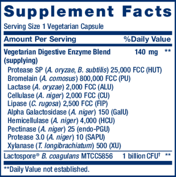 Enhanced Super Digestive Enzymes and Probiotics Supplement Facts Label