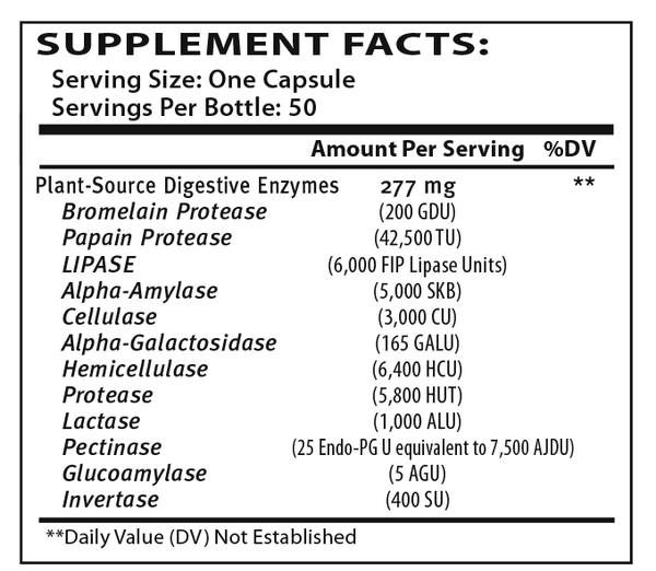 Enzalase Supplement Facts Label