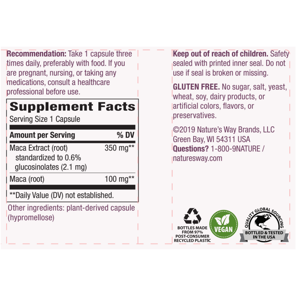 Maca Supplement Facts Label