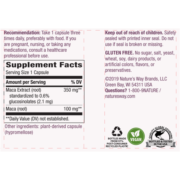 Maca Supplement Facts Label
