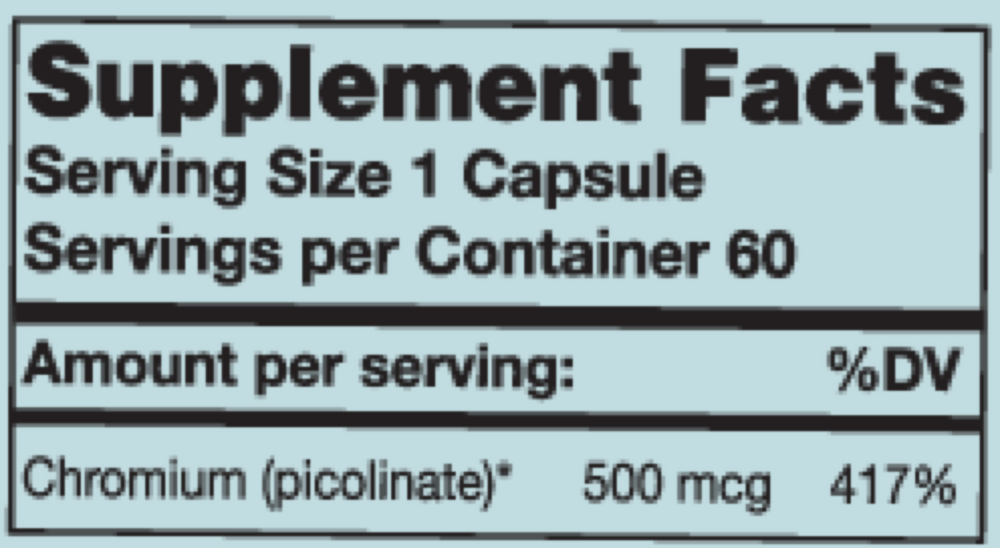 Chromium Picolinate Supplement Facts Label