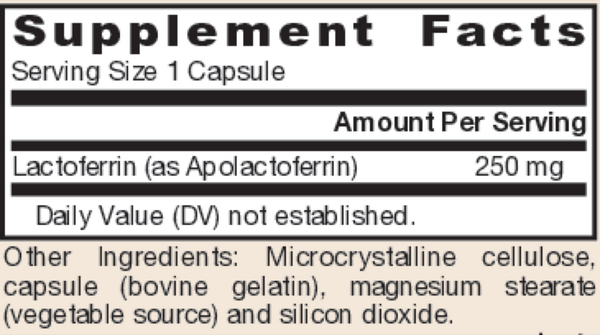 Lactoferrin Freeze-Dried Supplement Facts Label