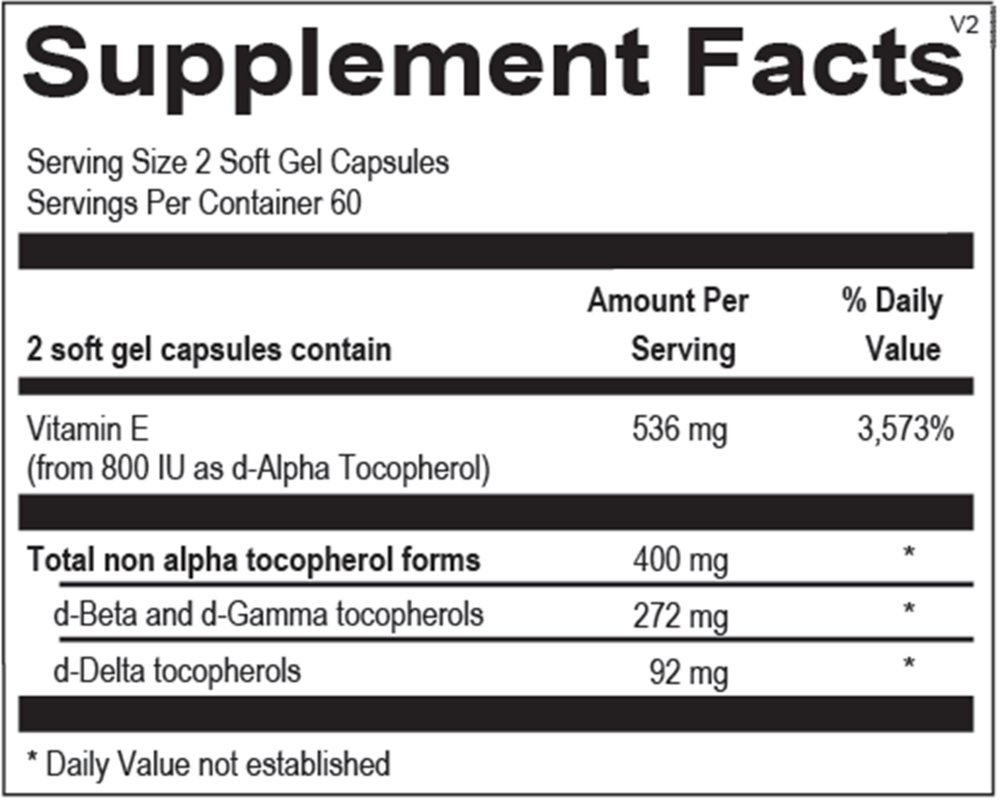 Natural Vitamin E Mixed Tocopherols Supplement Facts Label