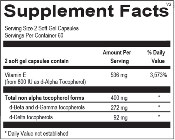 Natural Vitamin E Mixed Tocopherols Supplement Facts Label
