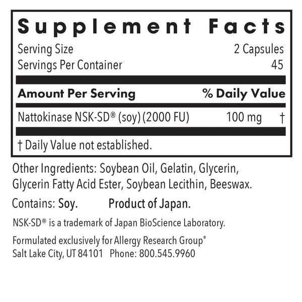 Nattokinase 50 mg NSK-SD® Supplement Facts Label