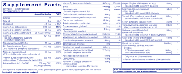 UltraPure Pack Supplement Facts Label