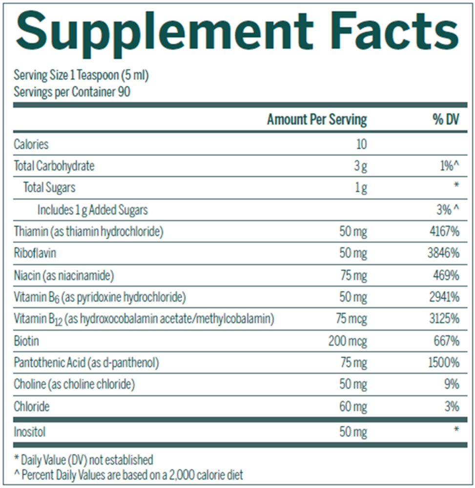 Liquid B Complex Supplement Facts Label