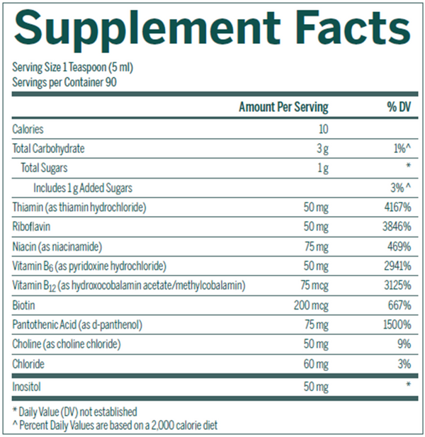 Liquid B Complex Supplement Facts Label