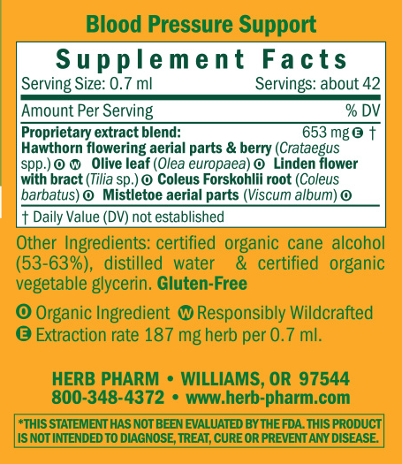 Blood Pressure Support Supplement Facts Label