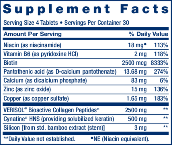 Hair, Skin & Nails Collagen Plus Formula Supplement Facts Label