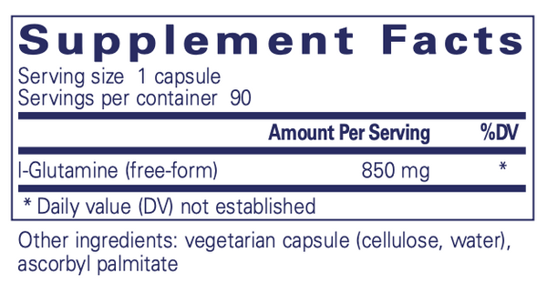 l-Glutamine 850 mg 250 Count Supplement Facts Label