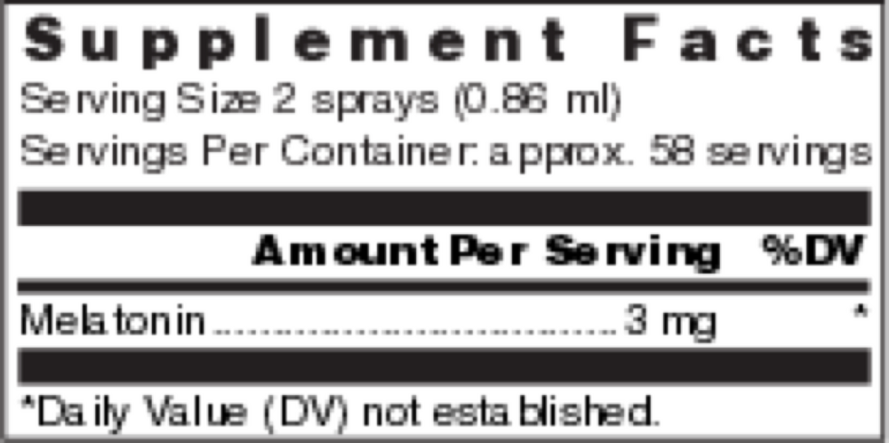 Klean Melatonin Spray Supplement Facts Label