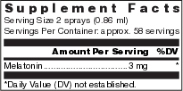 Klean Melatonin Spray Supplement Facts Label