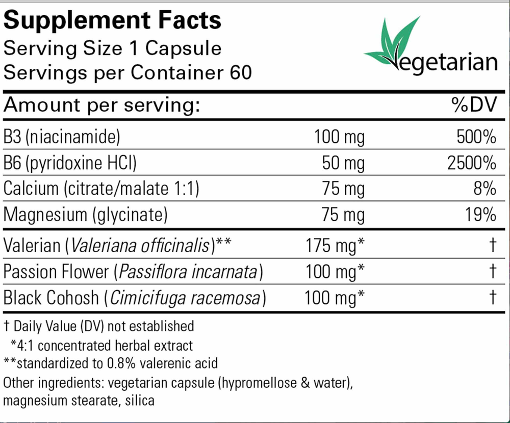 MyoCalm Supplement Facts Label