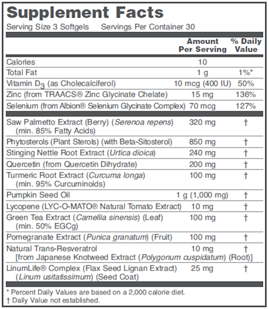 Prostate-B Supplement Facts Label