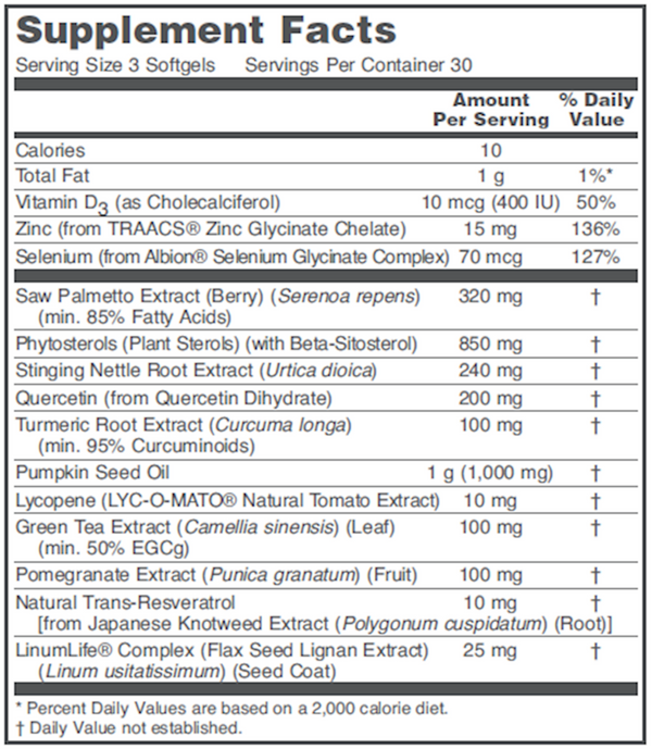 Prostate-B Supplement Facts Label