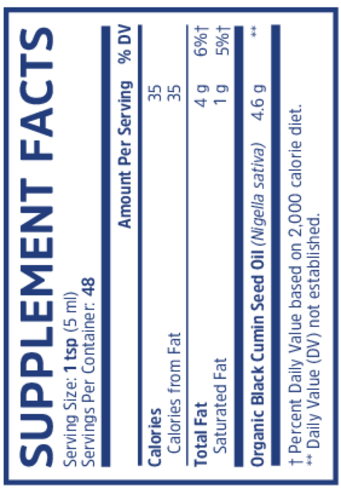Black Seed Oil Organic Supplement Facts Label