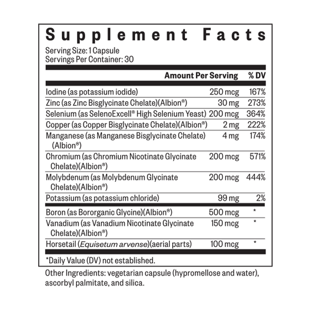 Trace Minerals Complex Supplement Facts Label