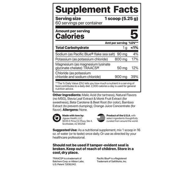 Potassium Cocktail Orange (Previously Pickleball Cocktail) Supplement Facts Label