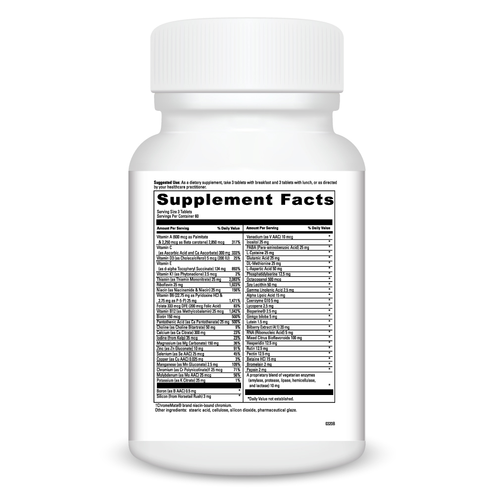 Spectra Senior Supplement Facts Label