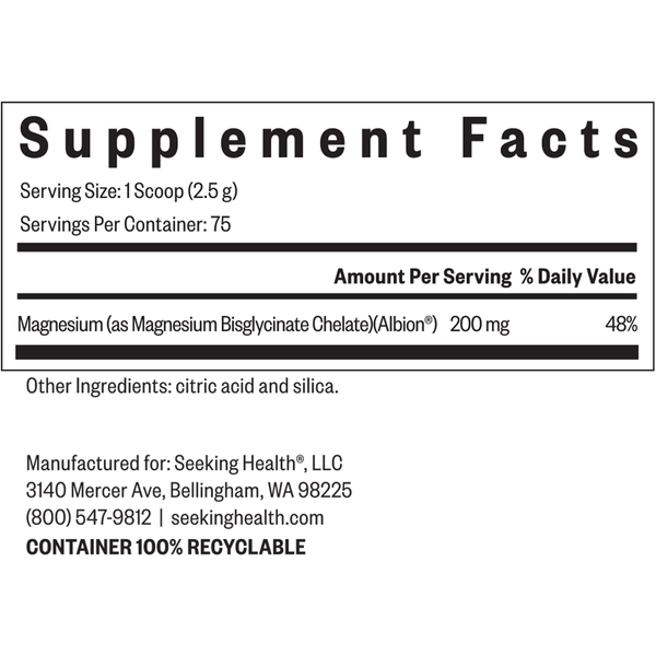 Magnesium Glycinate Powder Supplement Facts Label