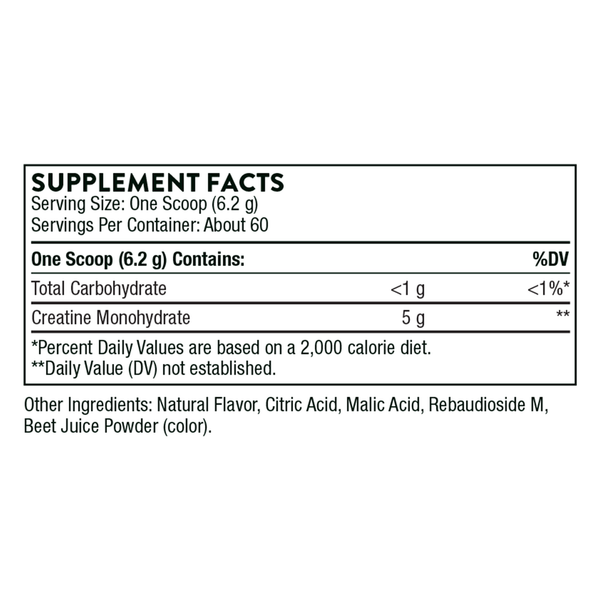Creatine (Strawberry Flavored) Supplement Facts Label