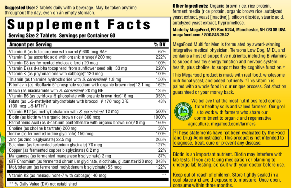 Multi for Men Supplement Facts Label