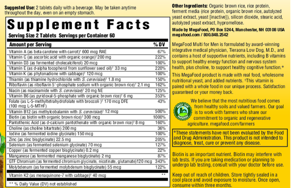 Multi for Men Supplement Facts Label