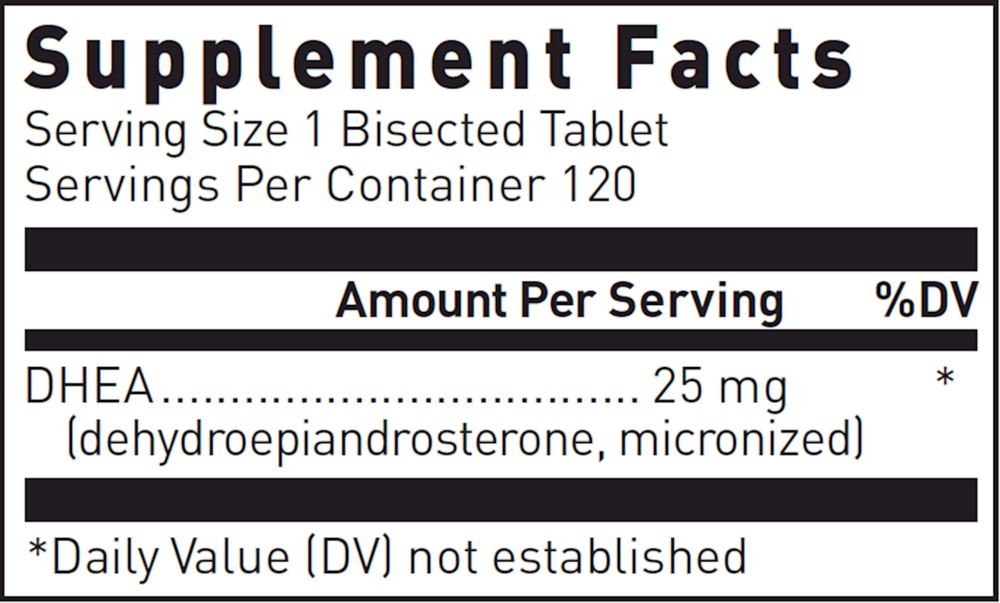 DHEA 25 mg Dissolvable Tablets Supplement Facts Label