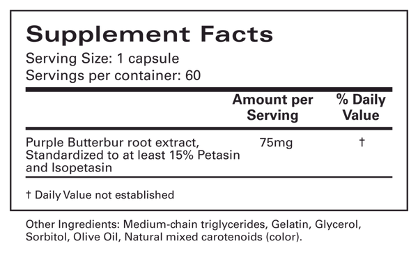 Petadolex 75 mg Supplement Facts Label
