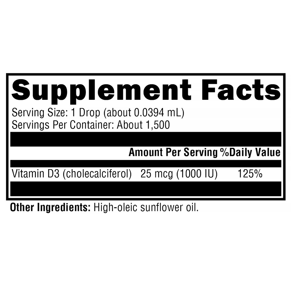 D3 Liquid Supplement Facts Label