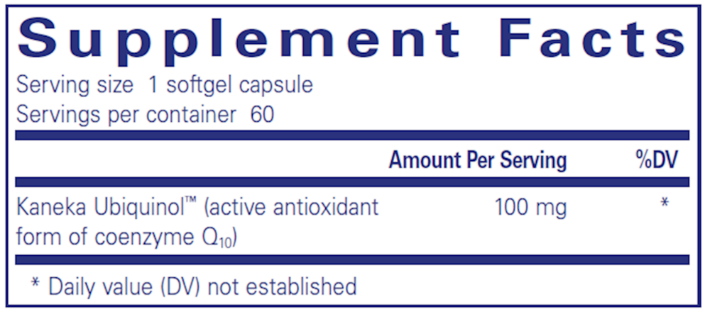 Ubiquinol-QH 100 Mg Supplement Facts Label