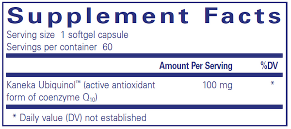 Ubiquinol-QH 100 Mg Supplement Facts Label
