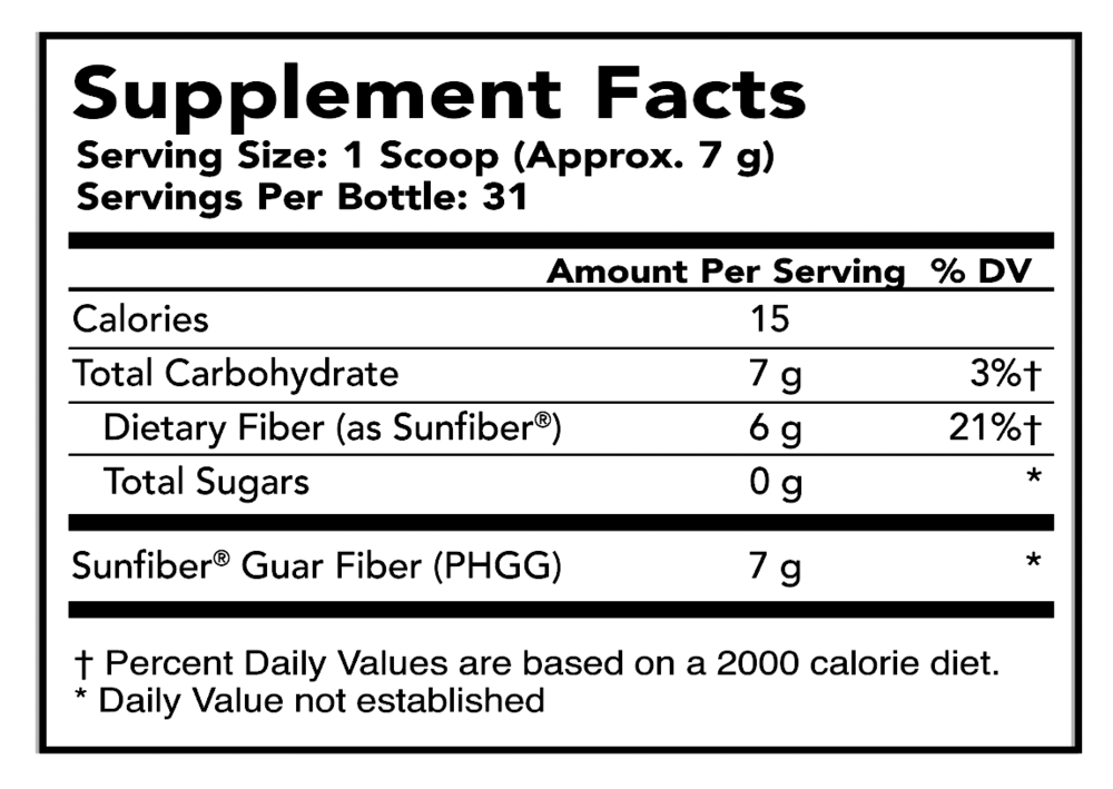 SunFiber Supplement Facts Label