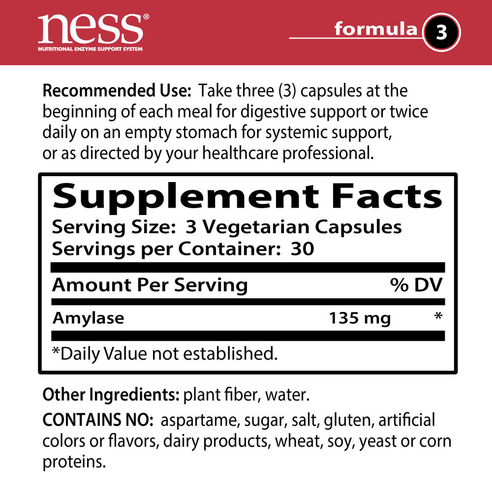 Amylase Formula 3 Supplement Facts Label