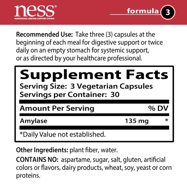 Amylase Formula 3 Supplement Facts Label