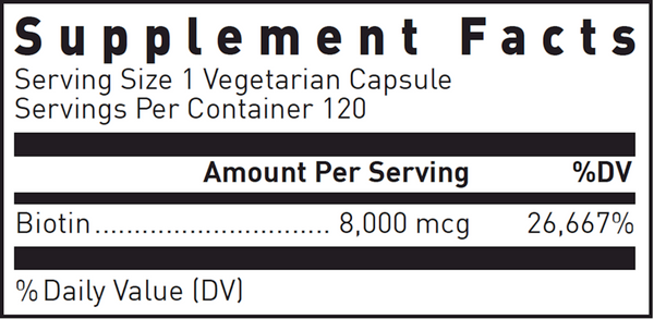 Biotin 8 mg Supplement Facts Label