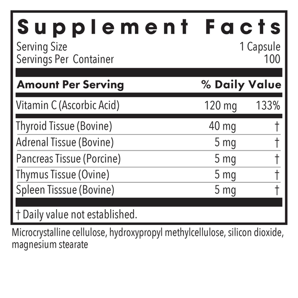 TG 100 Supplement Facts Label