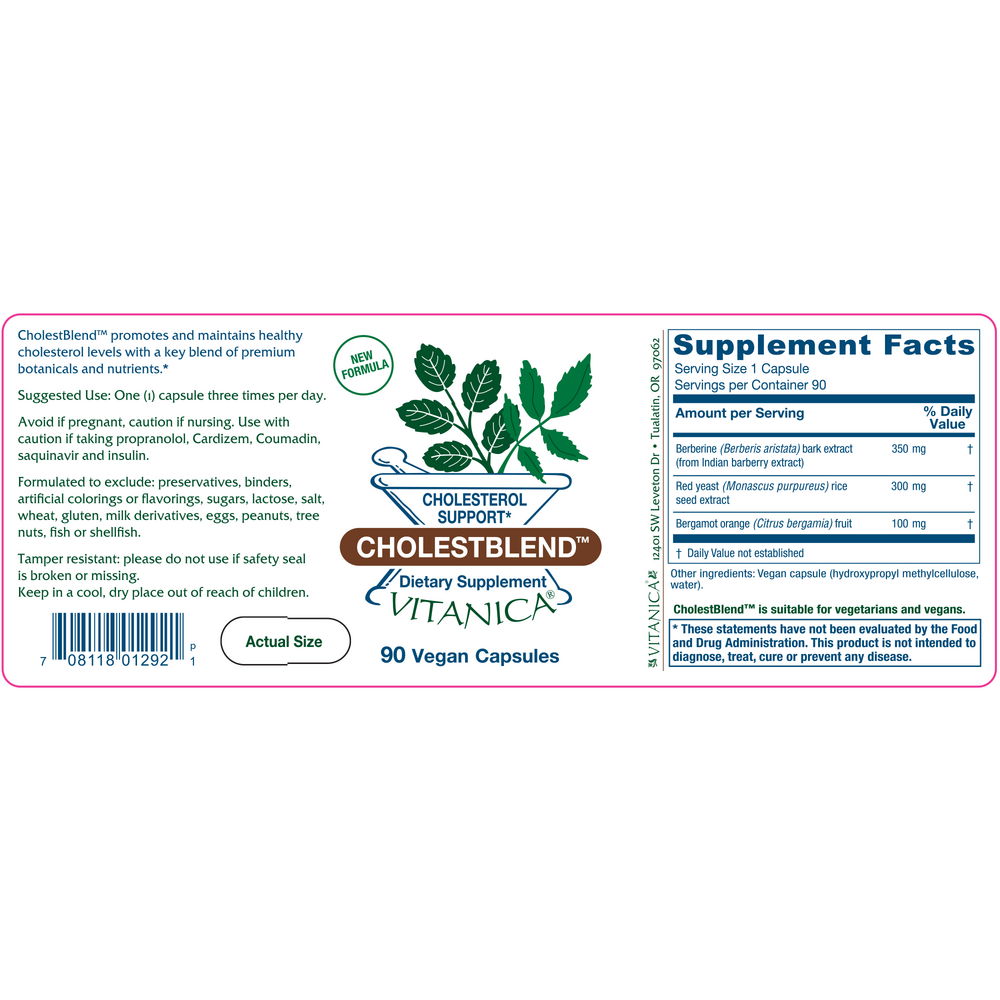 Cholest Blend Supplement Facts Label