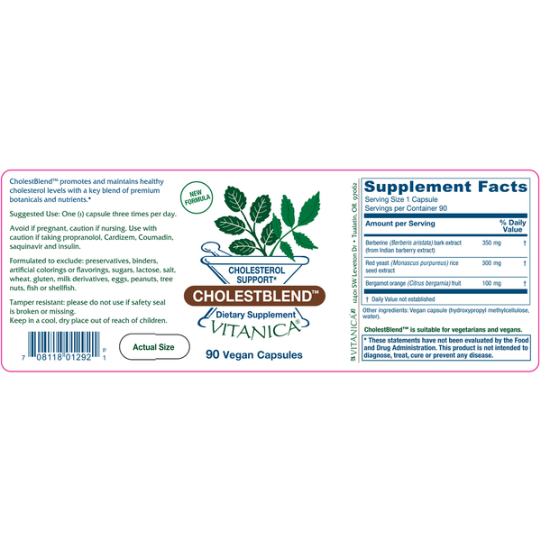 Cholest Blend Supplement Facts Label