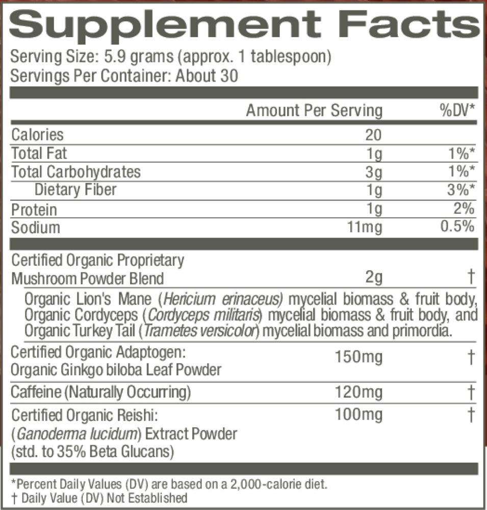 Mushroom Coffee Blend Supplement Facts Label