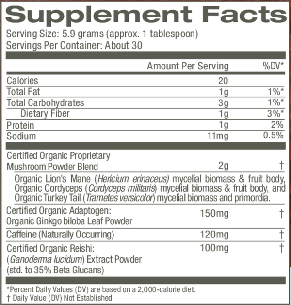 Mushroom Coffee Blend Supplement Facts Label