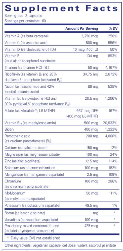 Nutrient 950 W/O Cu,Fe & I Supplement Facts Label