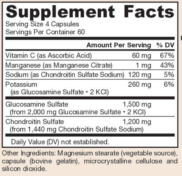 Glucosamine + Chondroitin Supplement Facts Label