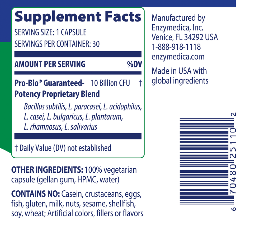 Pro-Bio Supplement Facts Label